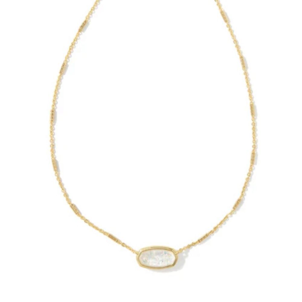 Kendra Scott Gold Elisa Necklace White Iridescent Glitter Glass